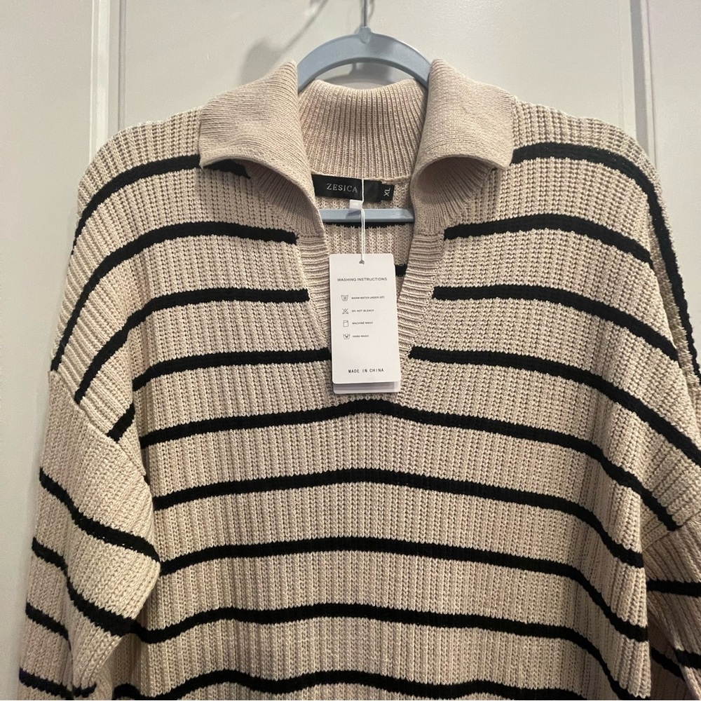 Zesica Tan with Brown Stripes Sweater Dress is New With Tags size: XL - Picture 1 of 10